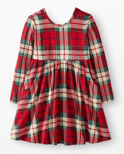 Long Sleeve Plaid Skater Dress with Pockets