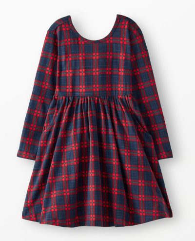 Long Sleeve Plaid Skater Dress with Pockets