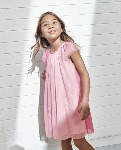 Flutter Sleeve Tulle Paneled Dress