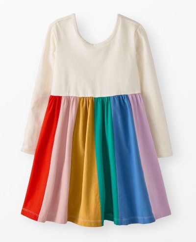Long Sleeve Rainbow Skater Dress with Pockets