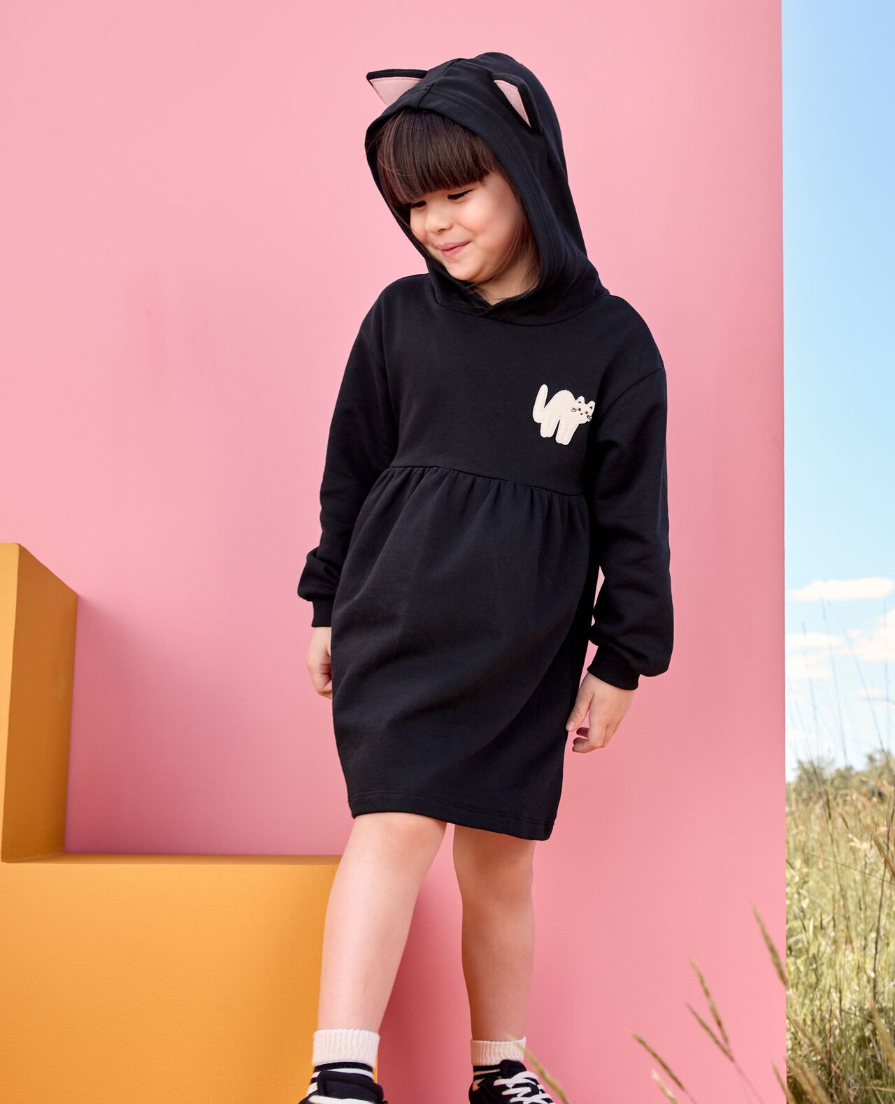 Halloween Long Sleeve French Terry Cat Dress - Image 4