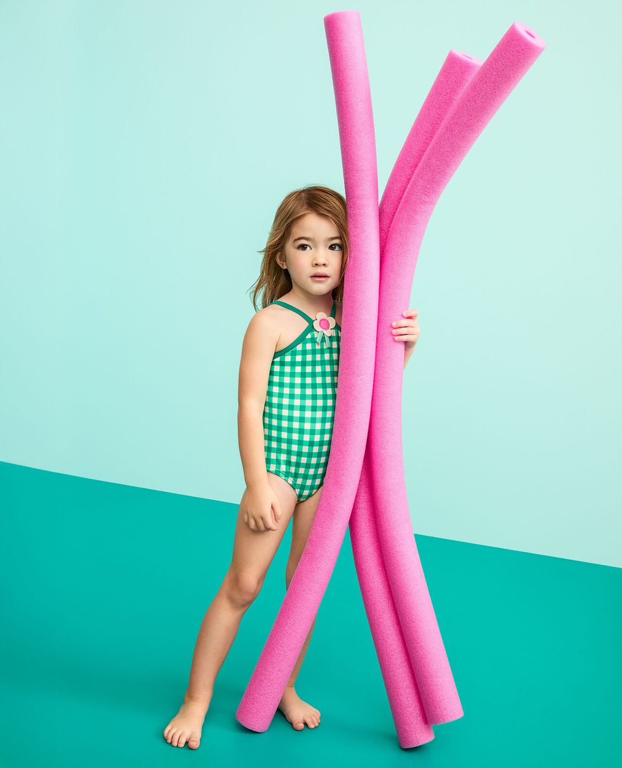 One-Piece Gingham Flower Swimsuit - Image 4