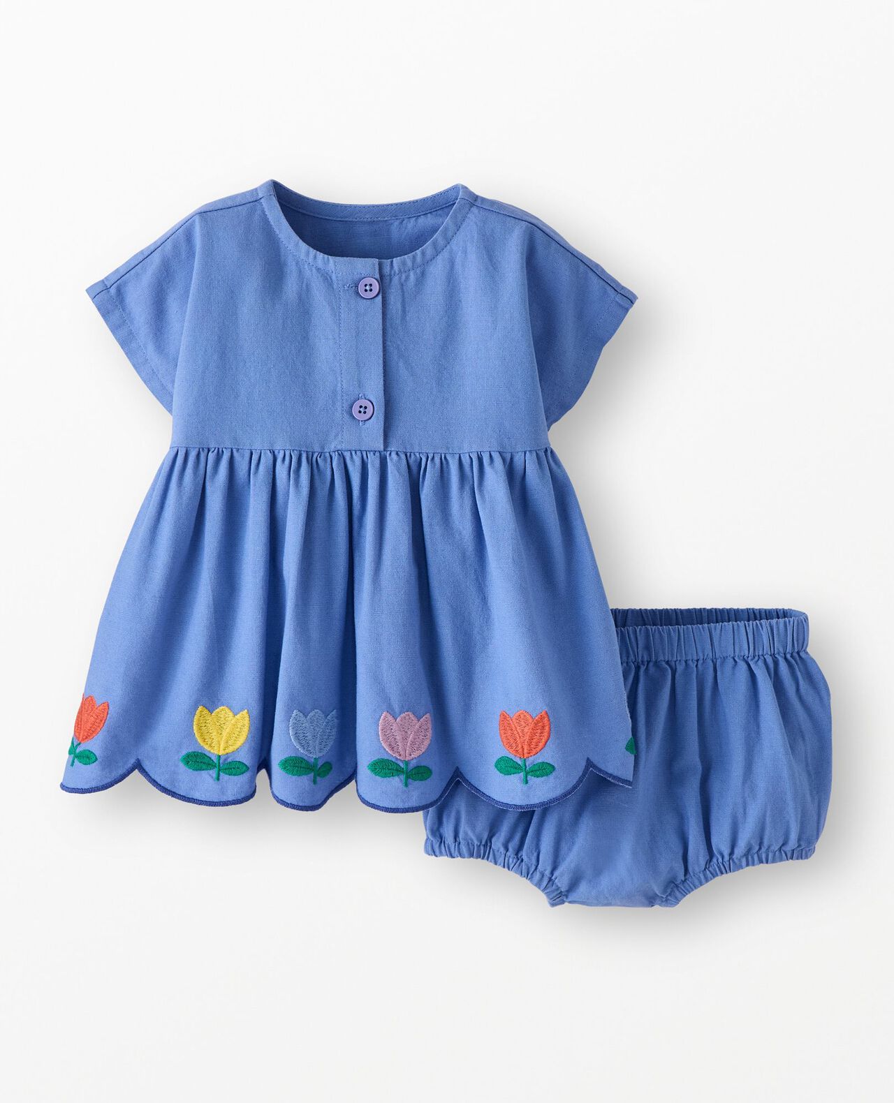 Baby Dolman Sleeve Linen Dress & Bloomers Set - Image 2