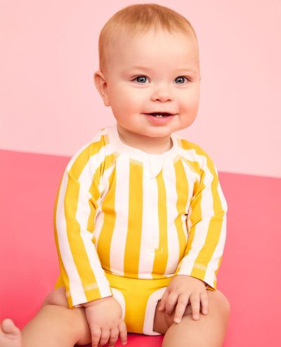 Baby Striped Rashguard & Swim Trunks Set