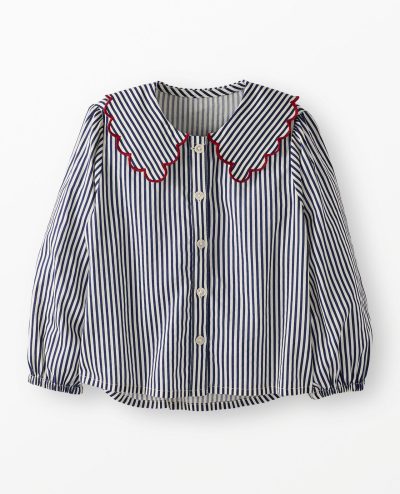 Long-Sleeve Collared Twill Top