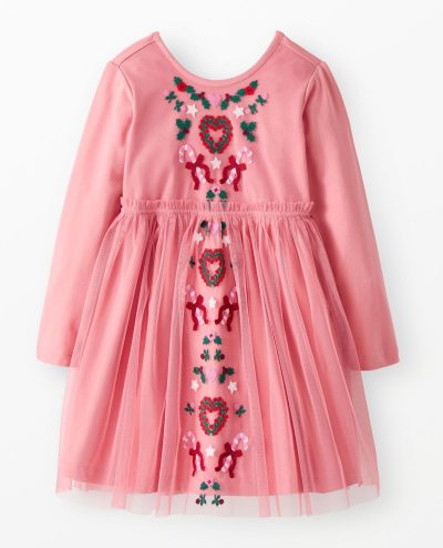 Long Sleeve Tulle Embroidered Dress